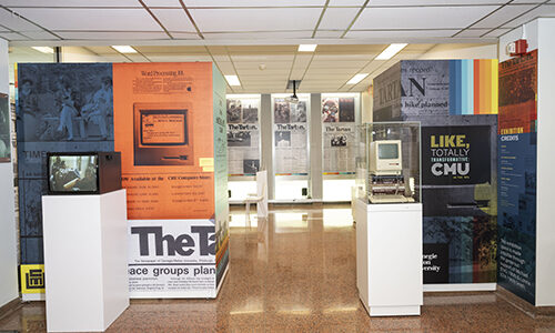 The “Like, Totally Transformative: CMU in the 1980s” exhibit photographed on Wednesday, September 4, 2024,  at the Hunt Library.